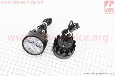 Фара дополнительная светодиодная - 4 LED с креплением под зеркало, к-кт 2шт, ЧЕРНЫЙ