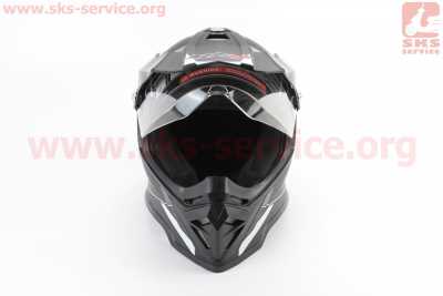 Шлем кроссовый/эндуро/АТV со стеклом BLD-819-7 S (55-56см), ЧЁРНЫЙ матовый с бело-серым рисунком
