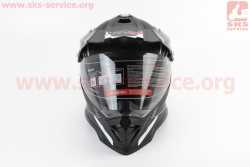 Шлем кроссовый/эндуро/АТV со стеклом BLD-819-7 S (55-56см), ЧЁРНЫЙ матовый с бело-серым рисунком